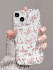 Phone case: 1 Christmas Candy Cane& Bow Transparent Full Coverage Anti-Slip Phone Case Compatible with iPhone 11, 12, XR, 13, 13 Pro, 13 Pro Max, 14, 14 Pro, 14 Pro Max, 15, 15 Pro, 15 Plus, 15 Pro Max, 16, 16 Pro, 16 Plus, 16 Pro Max, 17.