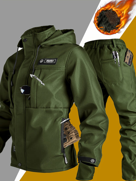 Men's -Lined Set: Jacket Outerwear, Casual, Warm, Windproof, Autumn/Winter Jacket, Composite Jacket Set for Tactical Outdoor Hiking