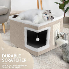 1pc Large Cat Cube House Cosy Foldable Bed Pet Cave Furry Soft Cushions Scratch Pads 42X42X36CM
