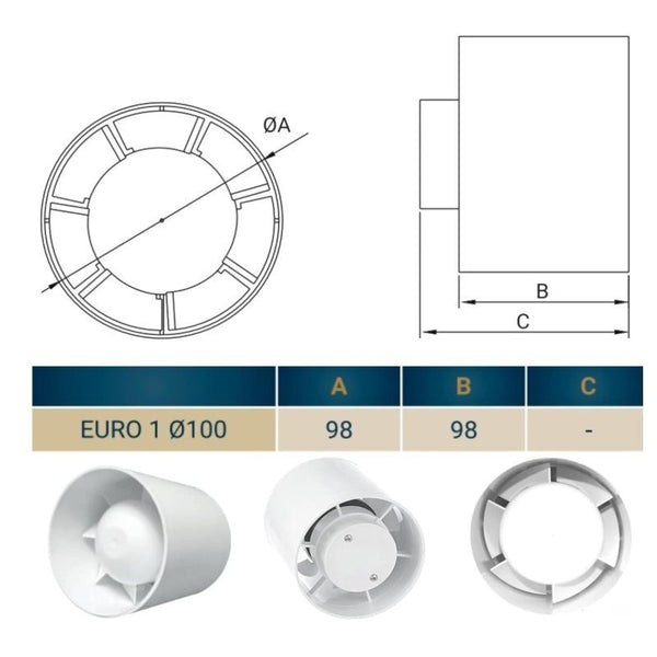 100mm In-Line Extractor Fan – Quiet Bathroom Ventilation Fan for Ducting – High Airflow 100 m³/h – IPX2 Rated ABS Housing – Ideal for Toilet, Kitchen, Home, Office & Commercial Use. Set by MYPURECORE