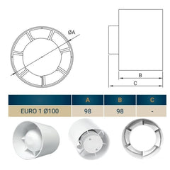 100mm In-Line Extractor Fan – Quiet Bathroom Ventilation Fan for Ducting – High Airflow 100 m³/h – IPX2 Rated ABS Housing – Ideal for Toilet, Kitchen, Home, Office & Commercial Use. Set by MYPURECORE