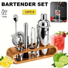 Mixology Bartender Kit - 10-Piece Bar Tool Set with Wooden Stand | Perfect Home Bartending Kit and Martini Cocktail Shaker Set for Housewarming Gift,Home Bar, Party Bar, Bar Cart Decor