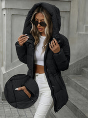 A Thick, Warm Hooded Cardigan in Autumn And Winter Colors, Featuring a Zipper And a Stylish, Casual Adjustable Waistband. This Mid-Length Fluffy Coat Is Perfect for Chilly Autumn And Winter Days, Daily Commutes, And Outdoor .