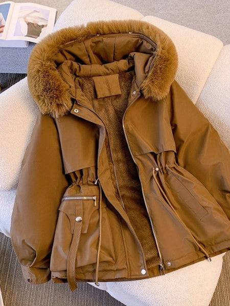 [Winter Coat Women] Women's Parka Autumn And Winter 2025 New Slim Parka, Fashionable And Versatile Plush One-piece Coat, Solid Color Daily Casual Style, Elegant Temperament Style, Comfortable And Warm to Wear, Halloween And Christmas Clothes Women