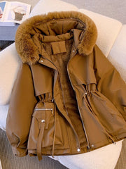 [Winter Coat Women] Women's Parka Autumn And Winter 2025 New Slim Parka, Fashionable And Versatile Plush One-piece Coat, Solid Color Daily Casual Style, Elegant Temperament Style, Comfortable And Warm to Wear, Halloween And Christmas Clothes Women