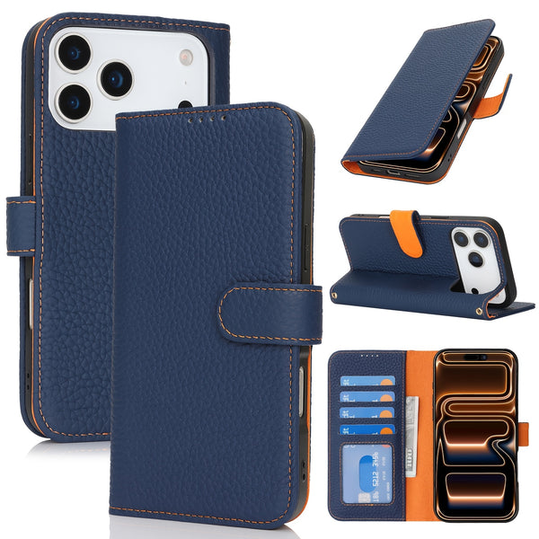 Phone Case: Magnetic Closure Genuine Leather Wallet Case for iPhone 17 Series RFID Blocking 4 Card Slots Premium Protection for 17 Pro Max 17 Air 17 Pro