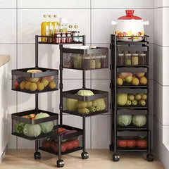 6 Tier Kitchen Rotating Storage Trolley Cart Utility Vegetable Mobile Shelf Rack