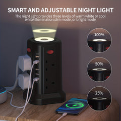 Upgraded New Product Tower Extension Lead with USB Slots 3.02m, 20W Fast Charger with Night Light, (13A 3250W)5 USB Ports & 8 Way, Surge Protected Extension Lead with 4 Independent Switch, Extension Cable for Home Office for Business for Factory