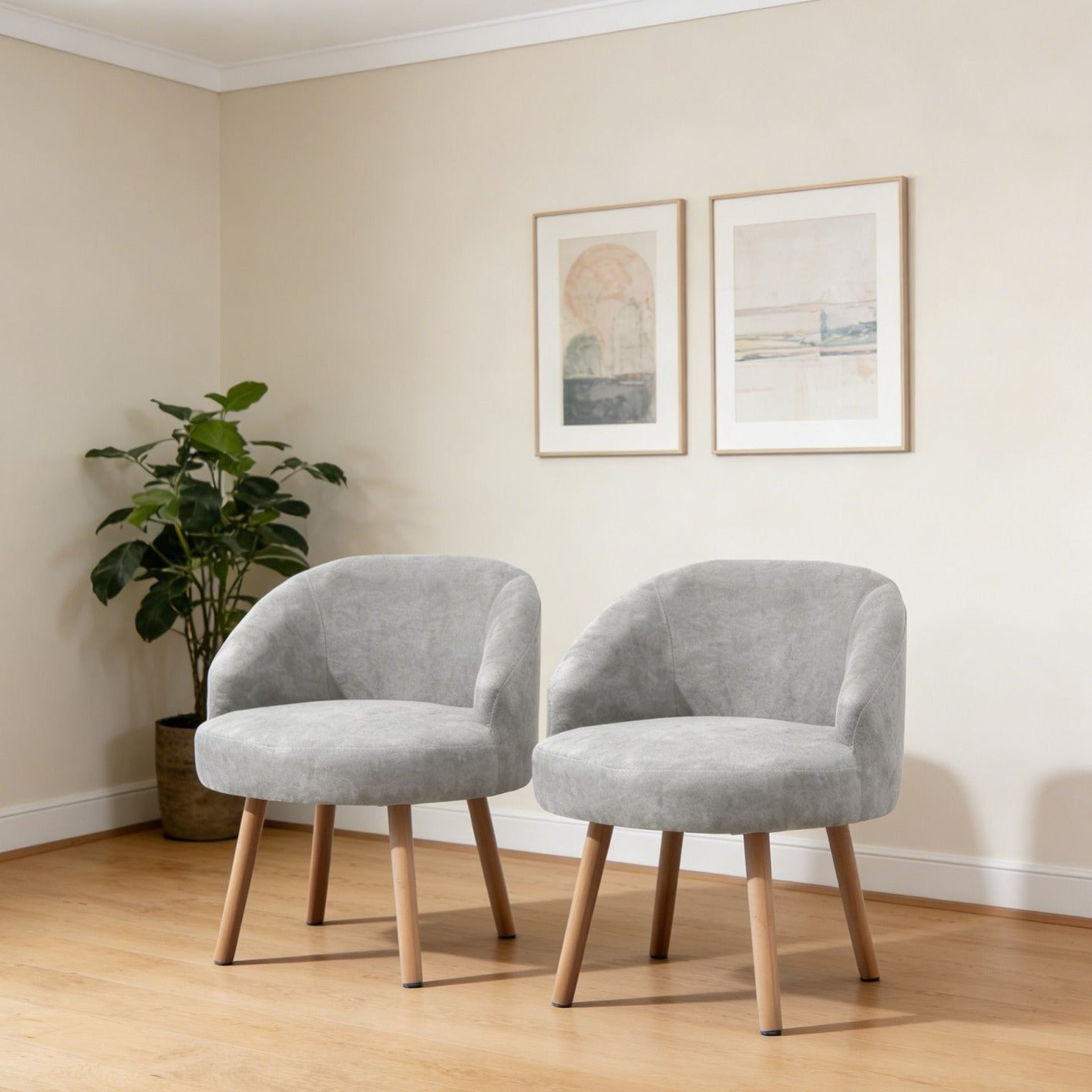 Sofa Chair with Thick Cushion Modern Nordic Style Accent Chair Velvet Upholstered Mini Sofa Pull Buckle Leisure Nap Lazy Chair with Solid Wood Leg for Home Living Room Office, Set of 2