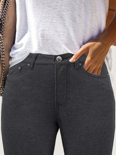 CY038 - Women's High-Waisted Stretch Street Style Solid Color Slim-Fit Fashion Metal Button Detail Casual Jeans