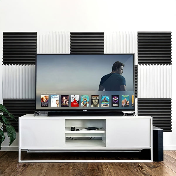 12pcs High-Density Studio Soundproofing Panels Speaker Isolation Pads Foam Mats Recording Soundproofing Materials. Suitable for Home Theater/Studio/Office, Black/White, Dimensions 30 X 30 X 2.5cm
