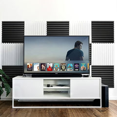 12pcs High-Density Studio Soundproofing Panels Speaker Isolation Pads Foam Mats Recording Soundproofing Materials. Suitable for Home Theater/Studio/Office, Black/White, Dimensions 30 X 30 X 2.5cm