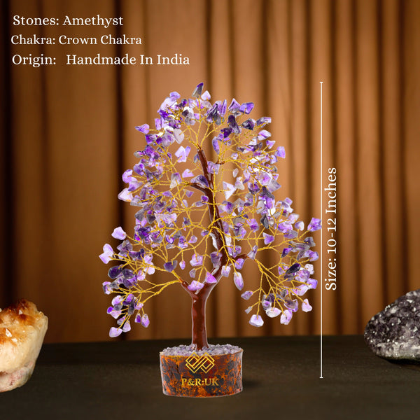 Amethyst Crystal Tree of Life – Natural Crystal Figurines, Crystals and Gemstones Trees Decor for Home Office Desk, Spiritual Feng Shui Ornament, Meditation Reiki Crystal Gift for Women and Men, Living Room Ornament, Gift Box Included with Mini Crystal Gu