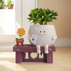 Unique Sit Long Chair Succulent Pots Smile Face Planter Pot Resin Unique Cute Head Flower Planter for Indoor Outdoor Plants
