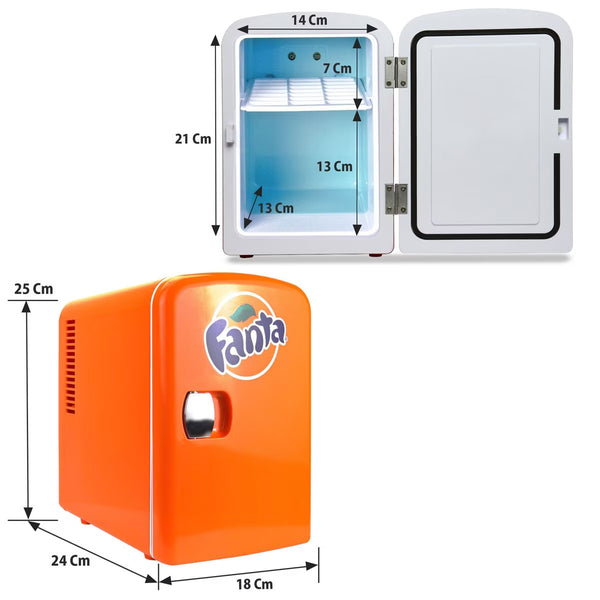 Coca Cola 4L Mini Fridge Fanta 6 Can Portable 12V Cooler / Warmer in Orange