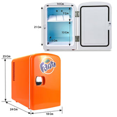 Coca Cola 4L Mini Fridge Fanta 6 Can Portable 12V Cooler / Warmer in Orange