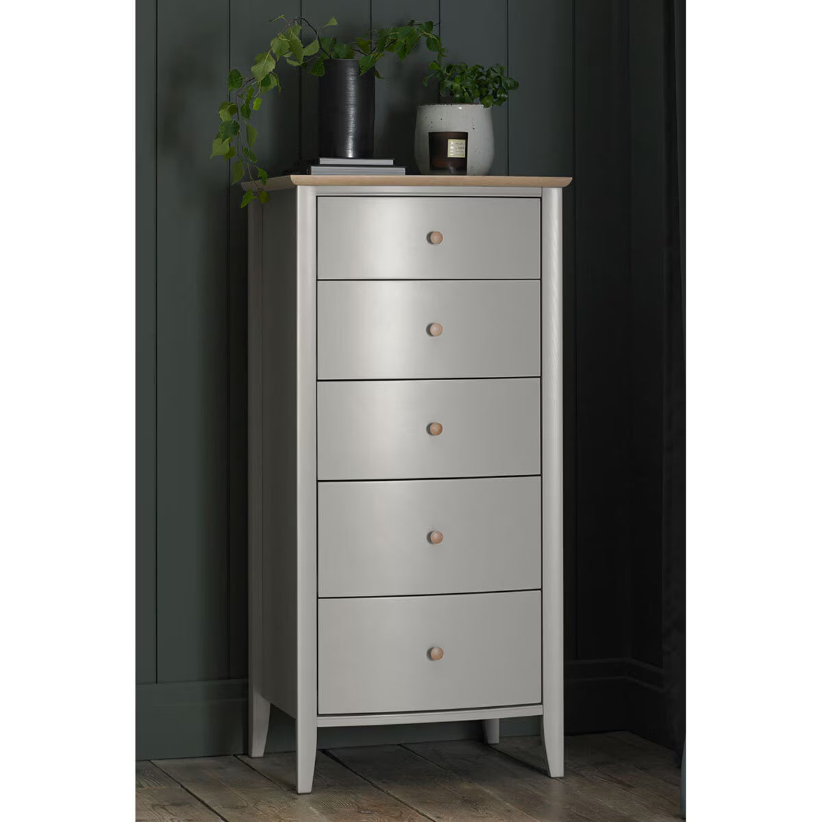 Bentley Designs Whitby Scandi Oak & Grey 5 Drawer Chest of Drawers