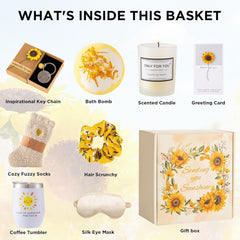 Sunflower Gifts for Women, Birthday Hampers Pamper Gifts for Her, Get Well Soon Gift Baskets Self Care Package Relaxation Bath Set Christmas Gifts for Your Mum, Wife, Best Friends, Sister, Daughter