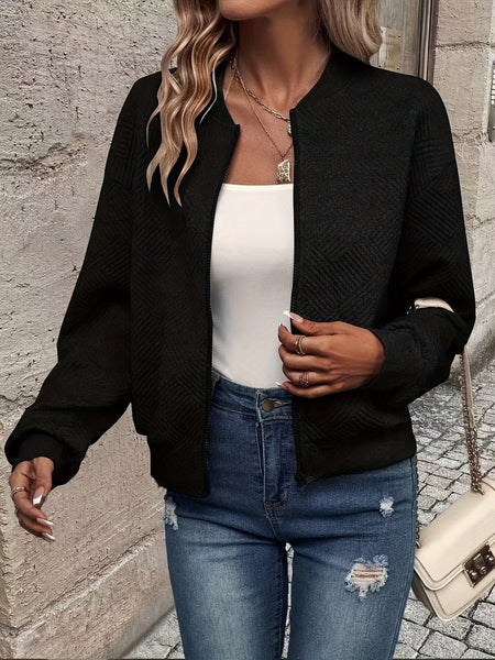 Solid Color Casual Zip-Up Cardigan Jacket
