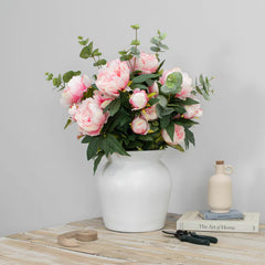 Artificial Peony & Eucalyptus Bouquet in Vase in 2 Colours