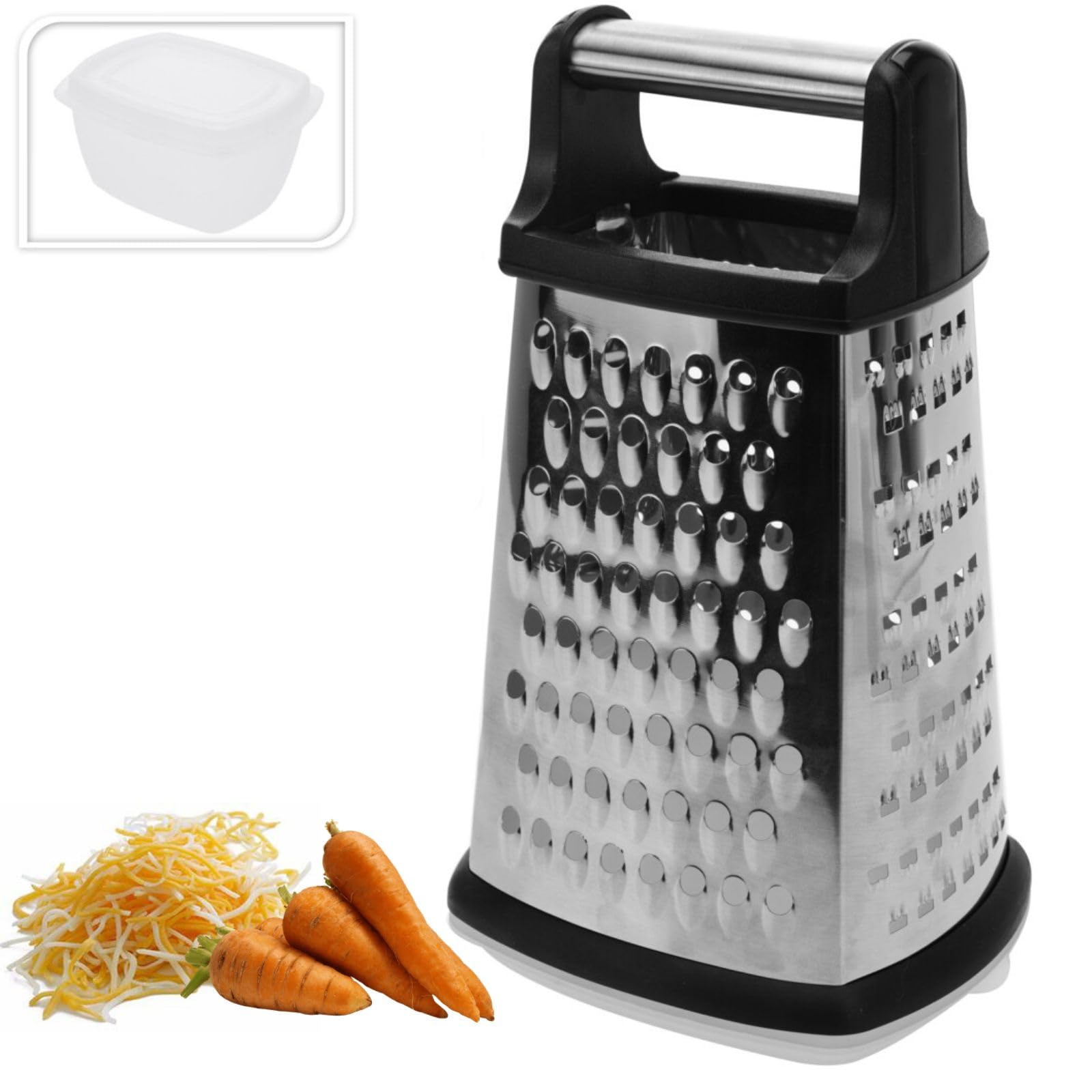 Envenzo Grater with Integrated Container 4-Sided Stainless Steel Graters for Parmesan Cheese, Lemon, Vegetables for Kitchen