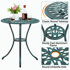 Costoffs 3pcs Patio Bistro Table Set with Umbrella Hole Outdoor Furniture Antique Aluminium Chair Rose Vine Dining Set for Garden Backyard Porch Balcony Lawn Pool