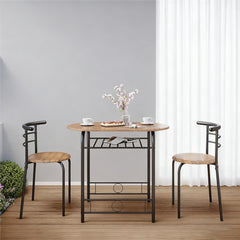 Costoffs 3pcs Dining Table Set with Space Saving Table and 2 Chairs, Modern Kitchen Table Set with Steel Legs and Storage Rack for Kitchens/Balconies/Bedrooms/Apartments/Cafés, Natural/Drift Brown/White