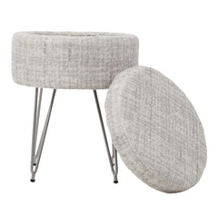1pc Round Footrest Stool Ottoman with Storage, Makeup Vanity Chair Stool Side Table, Dressing Table Stool with Metal Legs, Couch Stool Portable Space-saving Lounge Chair for Living Room Bedroom Office Kitchen, 38x38x48cm (White)