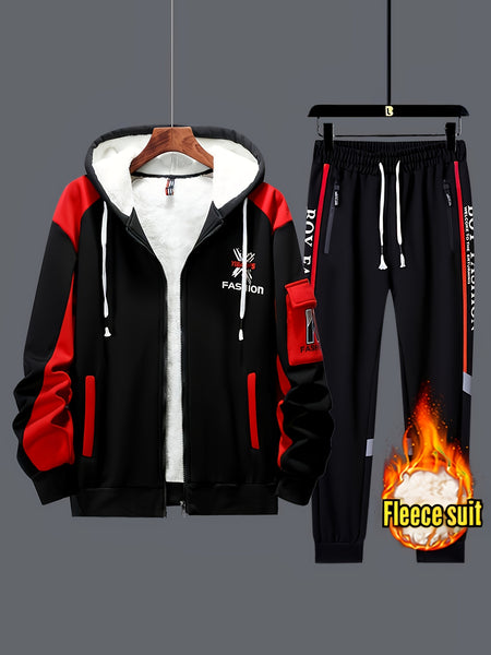 2pcs Men's -Lined Thickened Winter Jacket and Pants Set