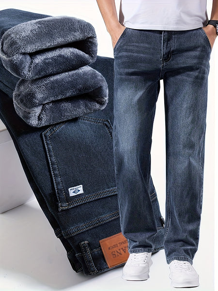 092+1# New Winter Style -Lined Thickened Simple and Stylish Slightly Stretchy Jeans