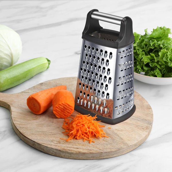 Envenzo Grater with Integrated Container 4-Sided Stainless Steel Graters for Parmesan Cheese, Lemon, Vegetables for Kitchen