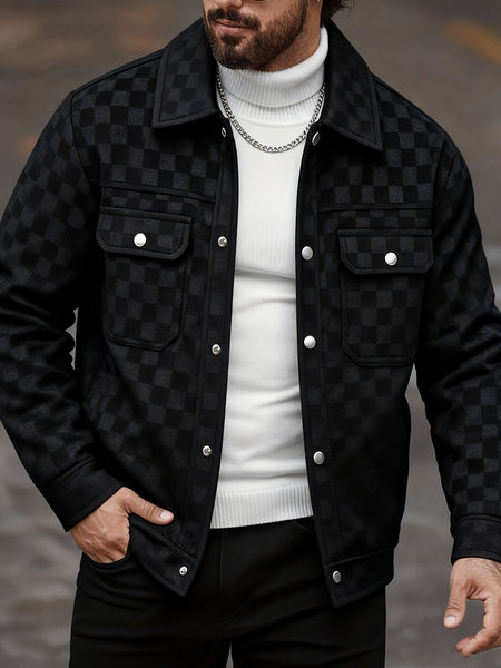 Men's Collared Shirt Thin Jacket Coat Casual Versatile Trendy High-End Workwear Top Checkered Spring/Autumn Shirt Jacket No Lining