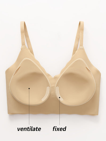 Elegant Wireless Comfort Bra With Wave-Edge | Solid Color, Non-Removable Padding, Patched Detail