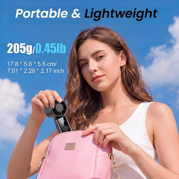 Portable Handheld Fan, High Speed Turbo Hand Held Fan with Speed (1-199) 4000Mah Battery up to 16Hrs, Rechargeable Mini Hand Fan with LED Display, Foldable Portable Fan for Home Outdoor (Black)