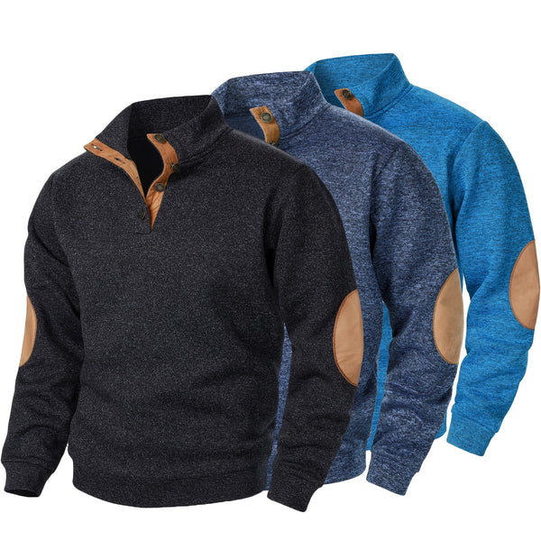 Men'S Long-Sleeve Casual Knit Shirt with a Stand Collar for Autumn And Winter, Suitable for Golf And Camping, Sold in a Set of Three