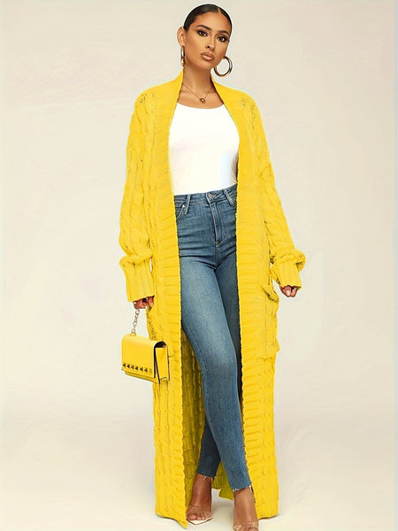 Women's Elegant Long Sweater Coat - Formal & Everyday Chic, Machine Washable Winter Outerwear with Side Pockets - Sophisticated Office to Party Outfits