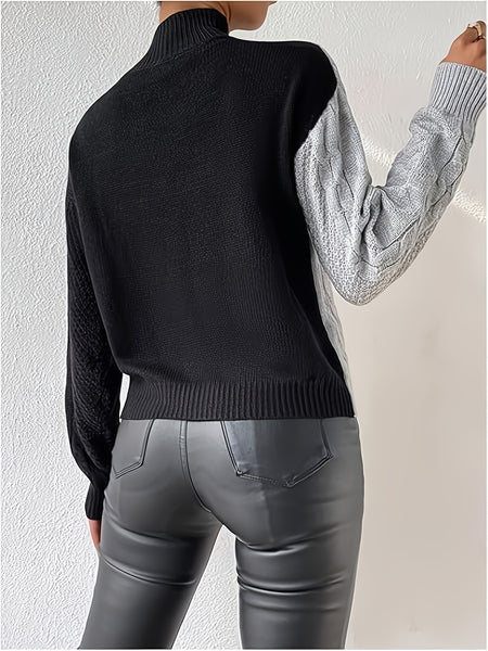 Women'S Sweater - & Color Block, Stand Collar Long Sleeve Pullover, Fall/Winter Layering Essential for Everyday & Formal Outfits, Cute Sweaters