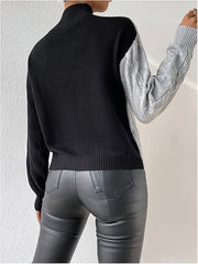 Women'S Sweater - & Color Block, Stand Collar Long Sleeve Pullover, Fall/Winter Layering Essential for Everyday & Formal Outfits, Cute Sweaters