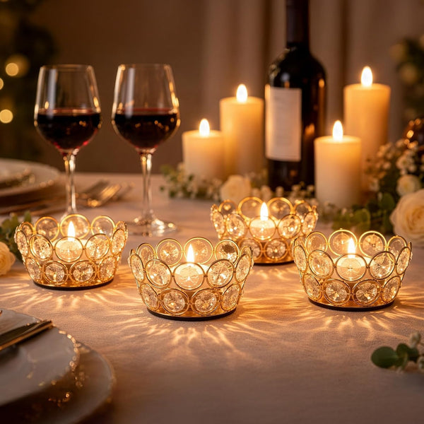 10 Pack Iron Crystal Candle Holders, Bowl-Shaped Decorative Tealight Holders for Table, Wedding, Party & Home Décor