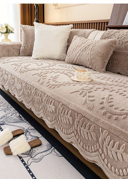 1pc Heavy-Duty Sofa Cover - Beige Floral & Leaf pattern, Non-Slip Couch Protector with Pet-Friendly One-Piece Design, Machine Washable for Living Room, Bedroom, Office - Fits Most Single/Double/Three/Four-Seater Sofas - Modern Home Decor, Sofa for Living