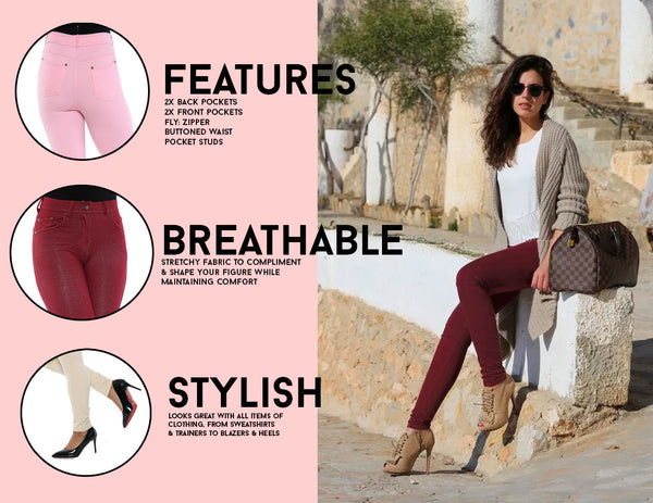 Women’s High-Waisted Stretch Jeans LOOK Jeggings Slim Fit Skinny Denim Trousers – Comfortable, Soft, Pull-On Elastic Waist Pants for Shaping Body Contour, Casual Everyday Wear, Lightweight, Breathable, Stretchy Jean Leggings, Fashion Essentials, Slimming