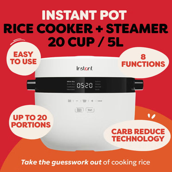 Instant Pot 5L / 20 Cup Rice Cooker & Steamer in White