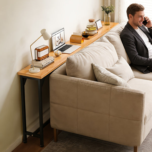 Heavy Duty Minimalist Slim Console Table - Slim Wall-Mounted Single/Double Tier Entryway Shelf with Carbon Steel Frame, Space-Saving Narrow Hallway Table, Bedroom/Living Room Table ( MDF Wood + Black/White Metal), Utility Racks