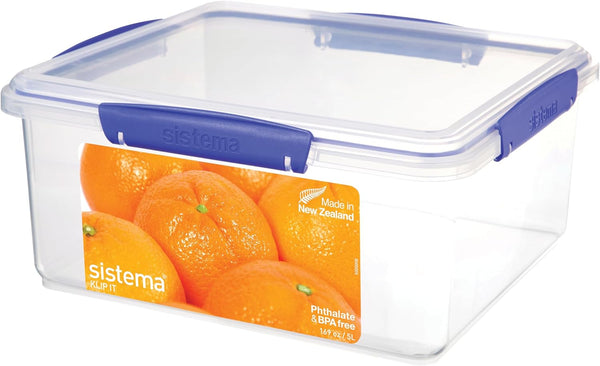 Sistema KLIP IT Food Storage Container | 7 L | Stackable & Airtight Fridge/Freezer Food Box with Lid | Bpa-Free Plastic | Blue Clips | 1 Count