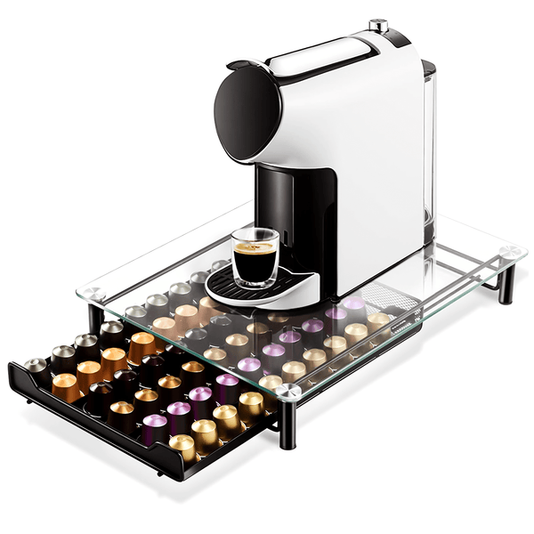 60 Nespresso Compatible Coffee Pod Drawer Glass Transparent Storage Compatible Tray Dispenser Holder for Capsules, Pods