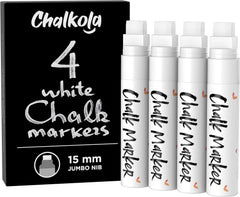 Jumbo White Chalk Pens - 15Mm Window Markers | Pack of 4 White Pens - Use on Cars, Chalkboard, Whiteboard, Blackboard, Glass, Bistro | Loved by Teachers, Artists, Businesses