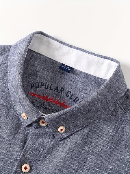 Linen Men'S Casual Shirt Long Sleeve Linen Solid Color Breathable Fashion Men'S Top Blouse Retro Open Front with Pockets