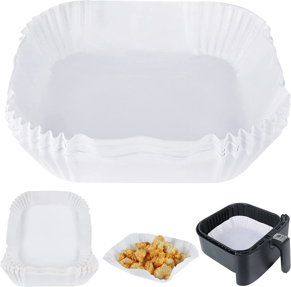 BYKITCHEN Air Fryer Parchment Paper Liner, 50PCS Square Air Fryer Liners Disposable, Greaseproof Paper, Compatible with COSORI, Ninja, Tefal, Russell Hobbs Fryers (Unbleached)