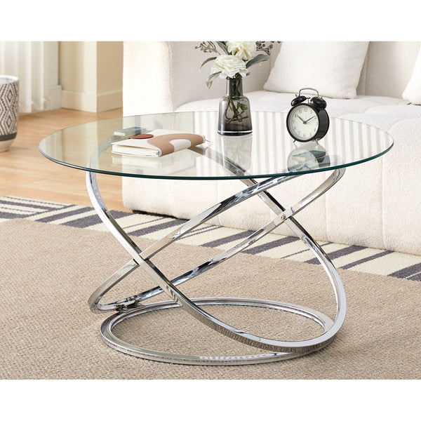 Round Abstract Chrome Effect Coffee Table In Silver Or Gold