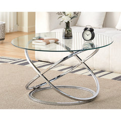 Round Abstract Chrome Effect Coffee Table In Silver Or Gold